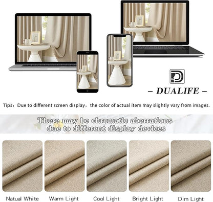 DUALIFE Taupe Linen Curtain 84 Inches Long for Bedroom/Living Room Thermal Insulated Sun Block Out Back Tab and Rod Pocket Dining Room Curtains Drapes 2 Panels - Taupe Tan,W50 x L84