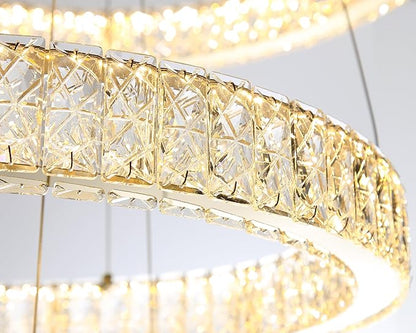 Modern Crystal Chandelier 55W Dimmable LED Chandeliers with Remote Luxury Height Adjustable Pendant Lighting for Living Room Dining Room Silver