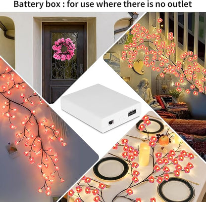 FNHMSL Cherry Enchanted Willow Vine Lights, 5.25FT 72LED Pink Cherry Blossom Tree Branch Lights for Wall, Remote Timer,8 Light Model,Bedroom Wall Doors Wedding, Christmas, USB Battery Box