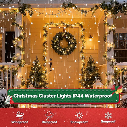 Christmas Cluster Lights Plug-in -52FT 800 LED Firecrackers String Lights,8 Modes Timer Waterproof Twinkle Fairy Lights for Christmas Tree Garland Party(Warm White)