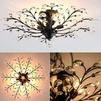 Garwarm 5 Lights Vintage Crystal Chandeliers Ceiling Lights LED Light K9 Clear Crystal Pendant Lighting Ceiling Light Fixtures Chandeliers Lighting for Living Room Bedroom Restaurant Porch (Black)
