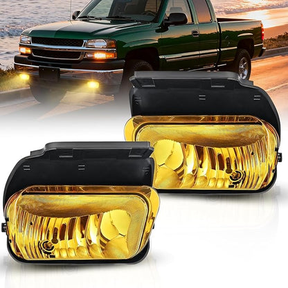 Nilight Fog Light Assembly Compatible with 2003 2004 2005 2006 2007 Chevy Silverado 1500 2500 3500 2002-2006 Avalanche w/o Body Cladding with H10 Halogen Bulbs Amber Lens