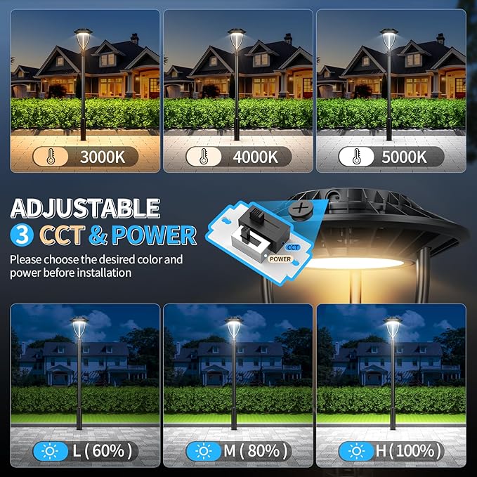 ADUB 6PCS LED Post Lights 100W 80W 60W, LED Post Top Light 3000K 4000K 5000K Adjustable, ETL Listed Outdoor Lamp Post Pole Fixture with Photocell, IP65 Commercial Street Area Lighting, AC 100-277V