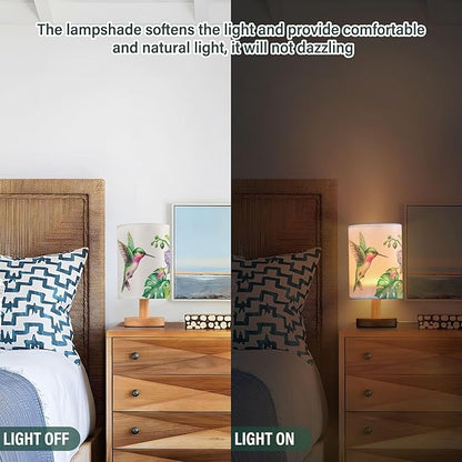 Table Lamp Flying Hummingbird Nature Tropical Orchid Flower Jungle Leaves Nightstand Lamp with Wood Base Fabric Lamp Shade Bedside Desk Lamp for Living Room Bedroom Kids Room Office