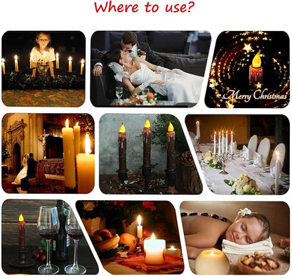 CVHOMEDECO. Real Wax Hand Dipped Battery Operated LED Timer Taper Candles Rustic Primitive Flameless Lights Décor, 4-3/4 Inch, Coffee, 6 PCS in a Package