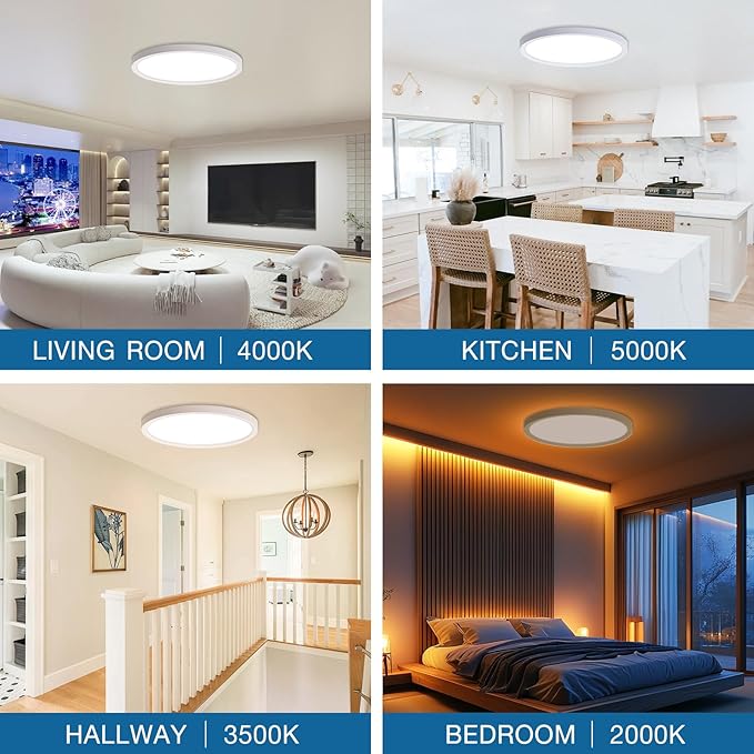 Dimmable LED Flush Mount Ceiling Light Fixture with Remote Control, 24W 2640LM, 12Inch, 2000K Warm Night Light & 3000K-6500K, Modern Super Slim Ceiling Lamp for Bedroom Kitchen, White, 1 Pack
