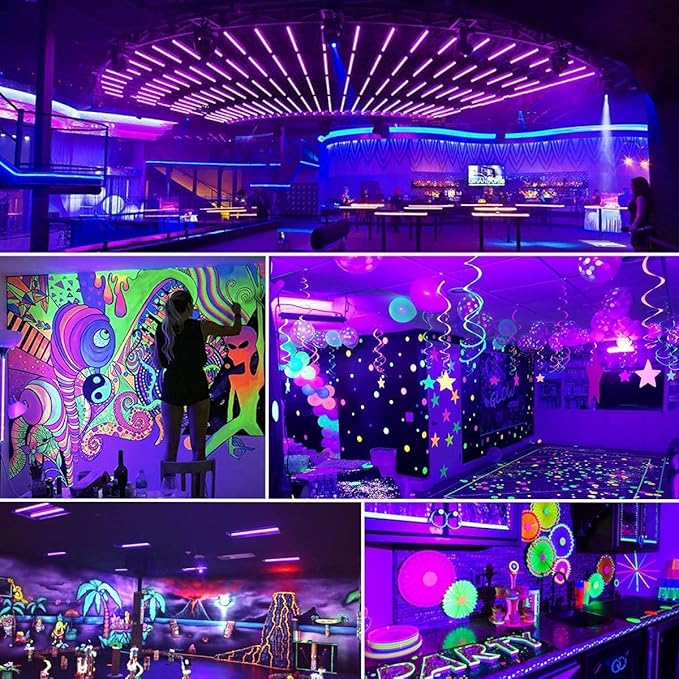 4 Pack LED 42W Black Lights, Blacklight Bars with Plug+Switch+6ft Cord, Light Up 24x24ftx4, Blacklight for Glow Party, Fluorescent Poster, Body Paint, Halloween Decorations, Bedroom, Stage