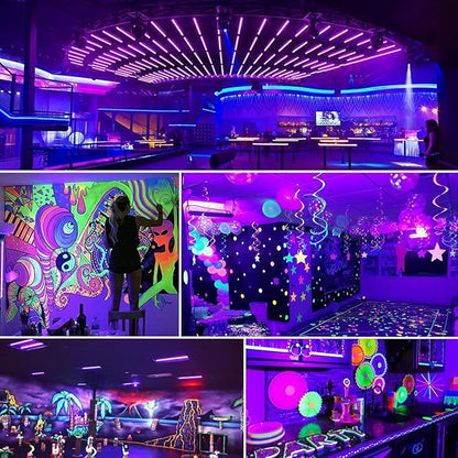 4 Pack LED 42W Black Lights, Blacklight Bars with Plug+Switch+6ft Cord, Light Up 24x24ftx4, Blacklight for Glow Party, Fluorescent Poster, Body Paint, Halloween Decorations, Bedroom, Stage