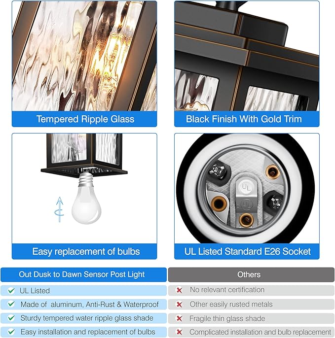 VIANIS Outdoor Pendant Light Fixture, Farmhouse Exterior Hanging Lights with Adjustable Chain, Anti-Rust Aluminum Frame with Temperate Water Glass, Hanging Lantern for Front Door Ceiling Entry Porch