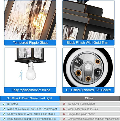 VIANIS Outdoor Pendant Light Fixture, Farmhouse Exterior Hanging Lights with Adjustable Chain, Anti-Rust Aluminum Frame with Temperate Water Glass, Hanging Lantern for Front Door Ceiling Entry Porch