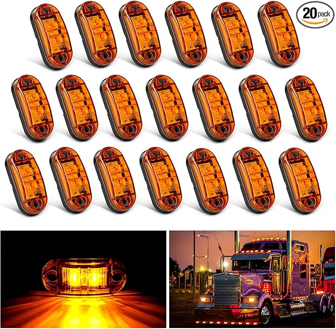 Nilight 2.5Inch Oval Side Marker Light 20PCS Amber 2 Diode LED Trailer Clearance Lights Indicator Taillight Waterproof Surface Mounted for 10-30V Truck Camper Boat Lorry