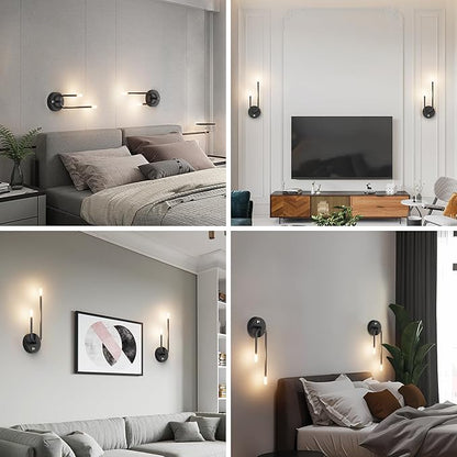 Aipsun Black Battery Operated Wall Sconce Set of 2, Wireless Sconces Modern LED 3000K Rechargeable Wall Sconce Dimmable Battery Wall Light for Living Room,Bedroom