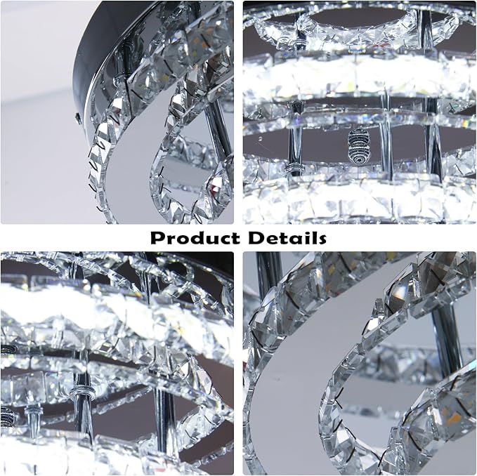 Modern Crystal Ceiling Light, 13.7" 3-Tier Round LED Flush Mount Chandelier, 42W Integrated LED, 6000K Cool White, Non-Dimmable Ceiling Lamp for Bedroom, Hallway, Entryway