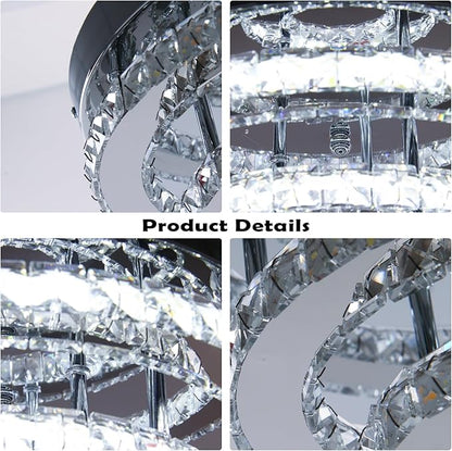 Modern Crystal Ceiling Light, 13.7" 3-Tier Round LED Flush Mount Chandelier, 42W Integrated LED, 6000K Cool White, Non-Dimmable Ceiling Lamp for Bedroom, Hallway, Entryway