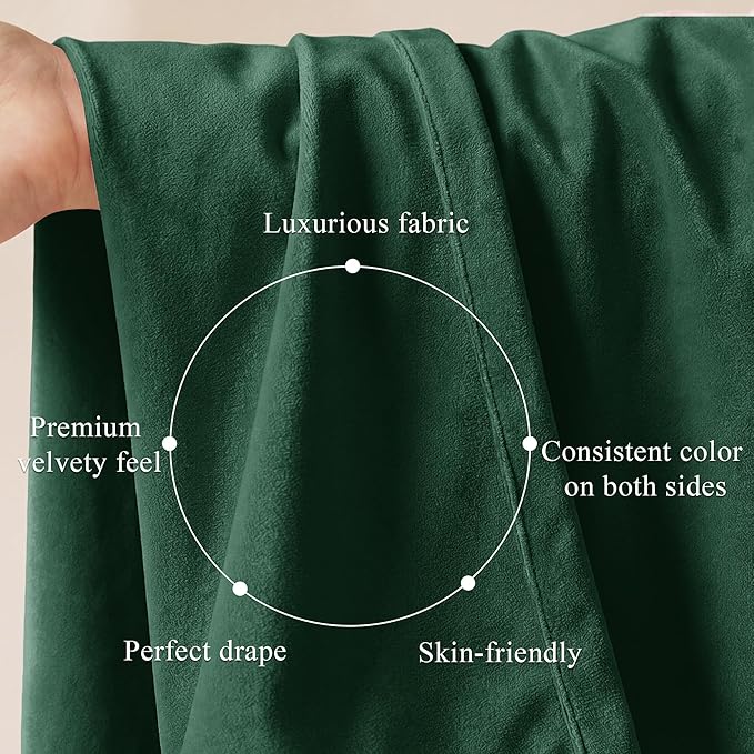 StangH Green Velvet Curtains 102 inches Long 2 Panels, Luxury Dark Green Decorative Backdrops Light Blocking for Party/Holiday, Solid Warming Drapes Heat & Cold Resistant for Bedroom, W52 x L102
