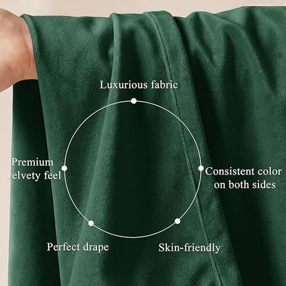 StangH Green Velvet Curtains 102 inches Long 2 Panels, Luxury Dark Green Decorative Backdrops Light Blocking for Party/Holiday, Solid Warming Drapes Heat & Cold Resistant for Bedroom, W52 x L102