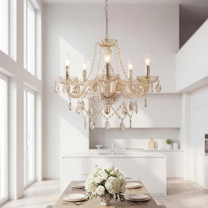 Saint Mossi 5 Light Modern K9 Crystal Chandelier for Dining Room, Pendant Ceiling Lighting Fixture for Bedroom, Living Room, Champagne Crystal