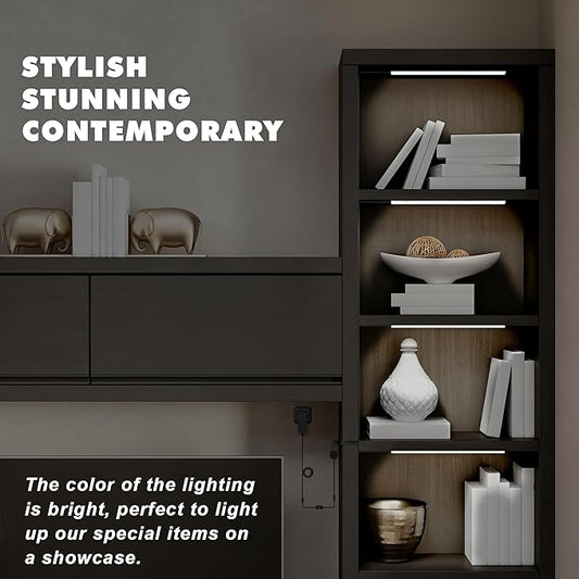JUSJUBR Display Cabinet Lights, LED Shelf Lighting with Memory Function, 4x12 Inch Black Display Case LED Lighting, LED Lights for Display Case, Cold White 6000K, Ultra-Thin, Dimmable