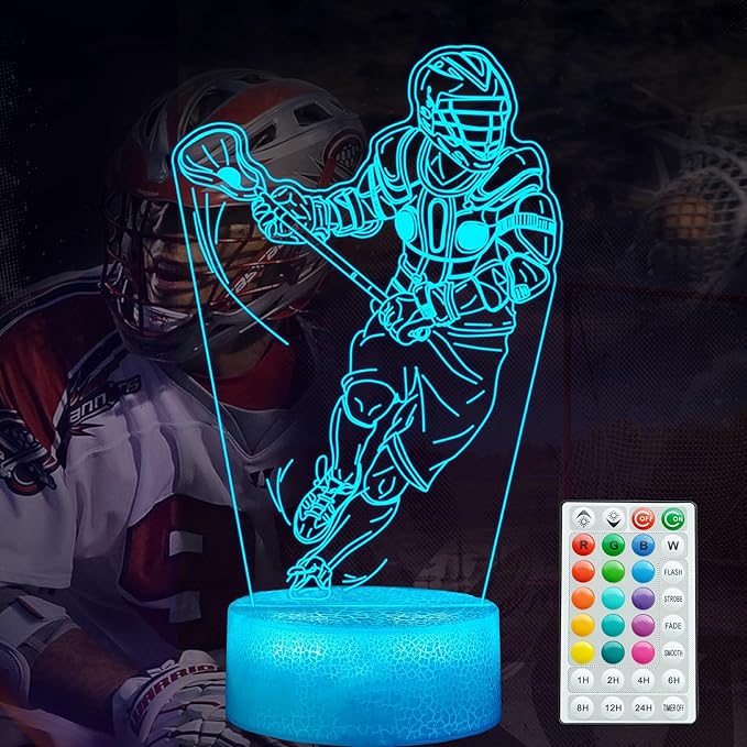 Lacrosse Gifts for Men, Lacrosse Night Light with Remote Control, 16 Colors Changing, Timer, RGB Flashing Mode and Dimmable, Gifts for Boys Christmas Decor