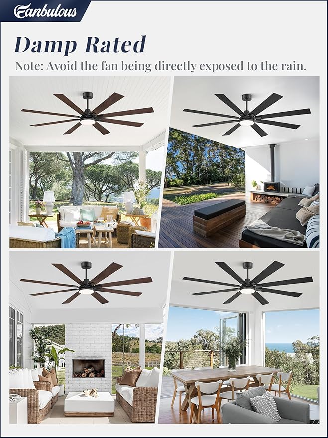 Fanbulous 72 Inch Ceiling Fans with Lights and Remote, Dual-Sided Reversible Blades for Versatile Décor, Quiet DC Motor, Wide-Angle Customized Brightness & 3CCT, Damp Rated for Indoor/Outdoor Use
