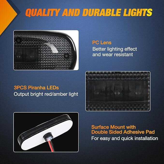 Nilight Wheel Fender Side Marker Lights 4 PCS 3 LED Red Amber Front Rear Clearance Light Plug And Play Waterproof Smoked Lens Compatible With 2003-2009 Dodge Ram 1500 2500 3500 Super Duty