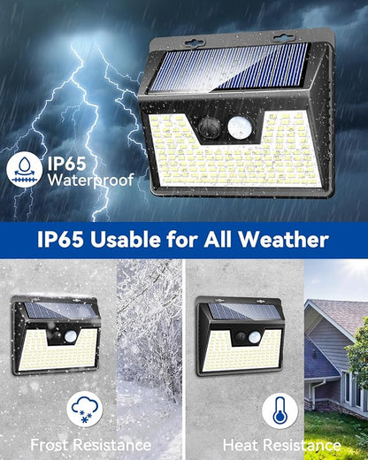 Peasur Solar Powered Lights Outdoor, 140 LED 24Pack Motion Sensor Light Outside, IP65 Waterproof Fence Security Lighting with 3 Modes for Yard Wall Garden Cool White