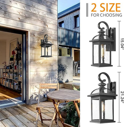 Darkaway Dusk to Dawn Outdoor Lights Fixture Wall Mount,Large 22inch Exterior Wall Light with Seeded Glass Waterproof Black Outside Wall Sconce for House Porch Hallway Garage