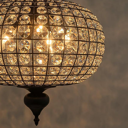 Vintage Crystal Chandeliers for Dining Room, 16.4" Farmhouse Black Dining Room Light Fixture with Gold Accents Foyer Chandelier for High Ceiling Living Room Kitchen Entryway