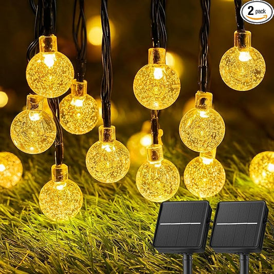Brightown Solar String Lights Outdoor Waterproof, 2 Pack 60 LED 36.5 FT Each, Solar Powered Patio Lights with 8 Lighting Modes for Garden Yard Porch Wedding Party Decor (Warm White)