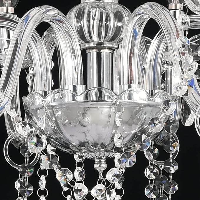 Vlaikz 6 Light Wedding Decoration Crystal Chandelier Candle Crystal Pendant Light Transparent K9 Crystal Lamp Modern Luxury Ceiling Living Room Bedroom Princess Room Hallway Lighting (Sliver)