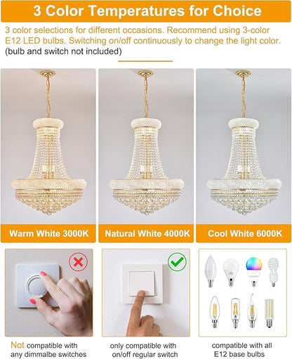 14 Lights Gold Finish Empire Crystal Chandelier Lighting for Dining Room Living Room Foyer Hallway Entryway (Dia 24'')