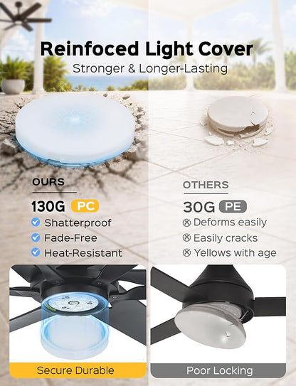 52 Inch Smart Ceiling Fan with LED Lights and WiFi Alexa APP Remote,Modern Black Ceiling Fan with ABS Blades,3CCT,6 Speed,Quiet Reversible DC Motor Indoor Outdoor Fan for Patio,Garage,Bedroom