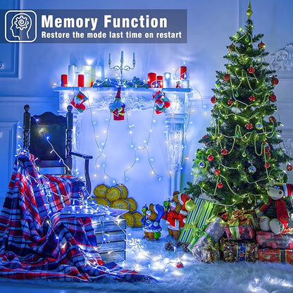 66FT 200 LED Outdoor String Lights, Plug in Christmas Lights Indoor Waterproof with 8 Modes, Connectable Clear Wire Twinkle Fairy Lights for House Patio Xmas Party Decorations, Blue and White