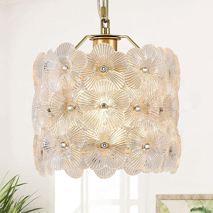 Gold Glass Pendant Light 1-Pack Modern Flower Small Ceiling Pendant Lighting 1-Light for Kitchen Island Sink Dining Room Bedroom Entryway Hallway, E26