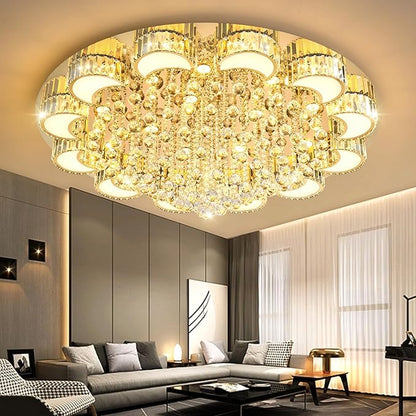 47" Gold Modern Crystal Chandeliers for Dining Room LED Dimmable Light Fixtures Flush Mount Light Living Room Bedrooms
