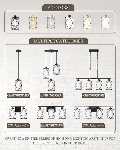 3-Light Dining Room Chandelier Light Fixtures, Black Pendant Lighting with Frosted Glass, Modern Kitchen Island Cluster Hanging Pendant Lights for Sink, CH9176BKW3