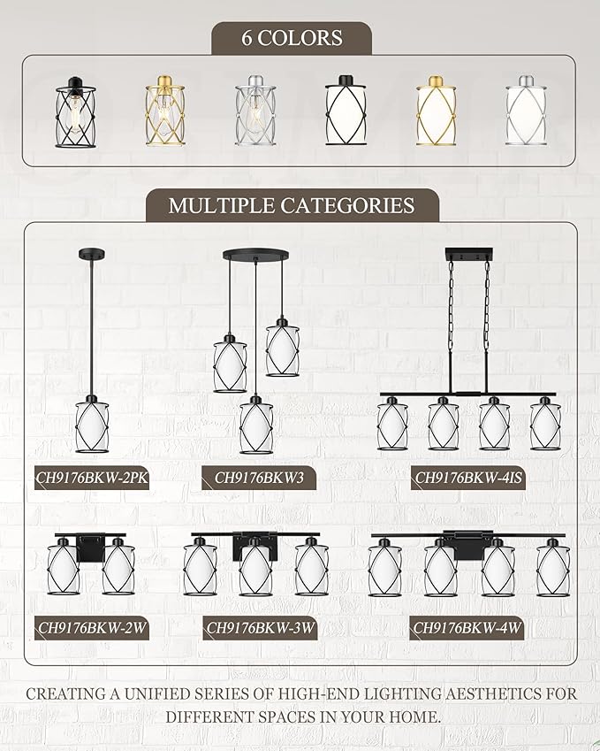 Pendant Lights Kitchen Island 3 Pack, Black Kitchen Pendant Lighting Over Island with Milk Glass and Rods, Modern Mini Hanging Light for Sink Dining Room, CH9176BKW-3PK