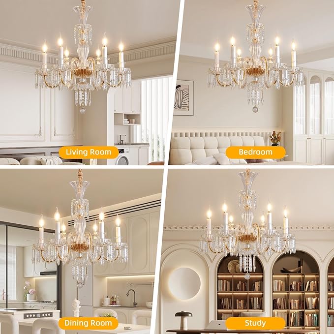 Crystal Chandeliers Light Dining Room：K9 Modern Candle Chandelier Lights for Bedroom - 6 E12 Bulbs Hanging Pendant Lighting Fixtures for Living Room Kitchen Farmhouse Hallway Ceiling Entryway