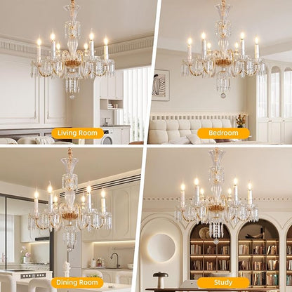 Crystal Chandeliers Light Dining Room：K9 Modern Candle Chandelier Lights for Bedroom - 6 E12 Bulbs Hanging Pendant Lighting Fixtures for Living Room Kitchen Farmhouse Hallway Ceiling Entryway