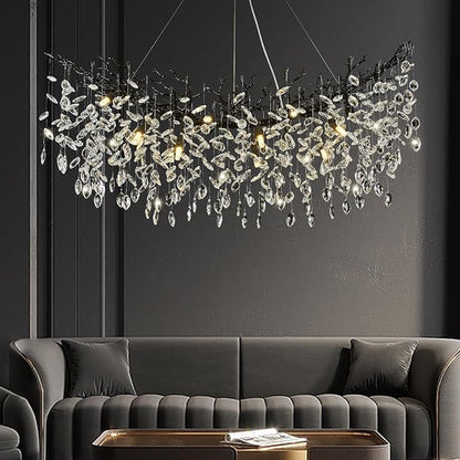 Modern Crystal Black Chandelier, 47" Large Rectangular Tree Branch Chandeliers for Dining Room Over Table,Living Room,High Ceiling,Kitchen Island,Foyer,Staircase, Crystals Ceiling Light Fixtures