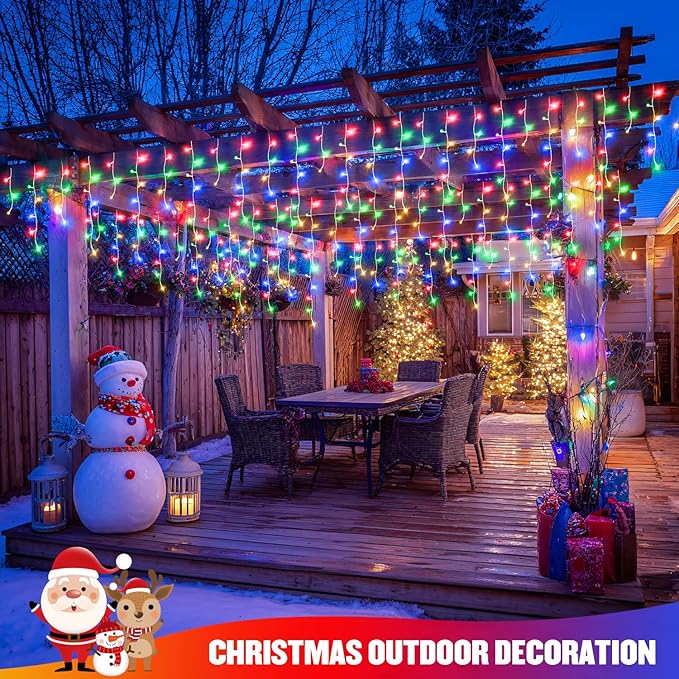 JMEXSUSS 400 LED 38.8Ft Icicle Christmas Lights with Remote - Outdoor Multicolor String Lights Plug in, 8 Mode for Outside Indoor House Yard Patio Eave Decorations