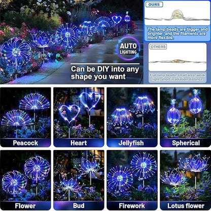 Anordsem Solar Lights Outdoor Waterproof: 6 Pack Garden Light - Bendable Copper Wire with 120 LED Firework Beads - DIY Colorful Fun Decoration for Yard Patio - Twinkle Sparkler Gifts for Women Wife