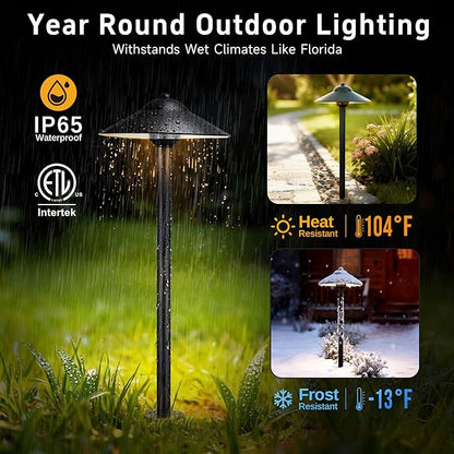 Gardenreet Low Voltage Landscape Light Brass (9" Shade, 23.5" Tall) - 12v Pathway LED Lights Waterproof, Hardwired Path Lighting Outdoor, Black for Exterior Patio Garden Without G4 Bulb (4 Pack)