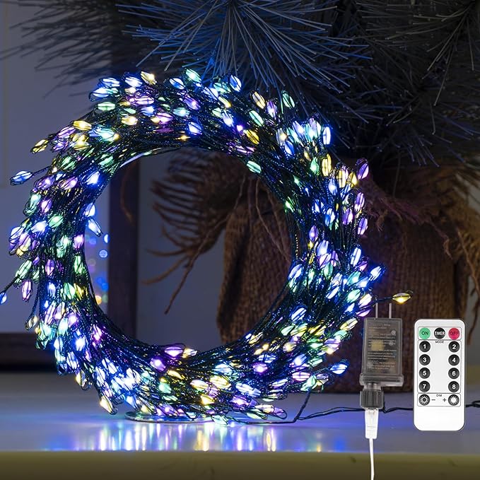 Firecracker Fairy Lights,33FT 300Leds Waterproof Twinkle Lights Plug in,8 Modes Remote String Light for Indoor Outdoor Christmas Wedding Birthday Patio Garden Decor,Green Wire,Multicolor