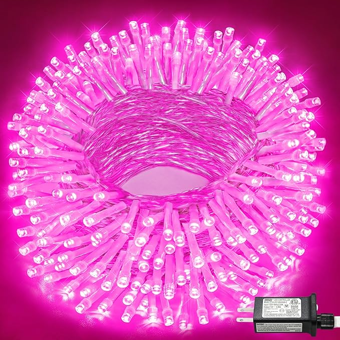 100FT 300 LED Outdoor String Lights, Connectable Pink Christmas Lights Indoor Waterproof with 8 Modes, Plug in Twinkle Fairy Lights Clear Wire for Bedroom Wedding Garden Patio Party Decorations