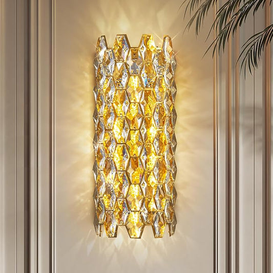 Crystal Wall Sconces,Modern Gold Wall Light Fixtures,Luxury Indoor Wall Lamp,Vanity Wall Mount Lamps for Living Room,Bedroom,Bathroom,Bedside,Hallway,Stairway
