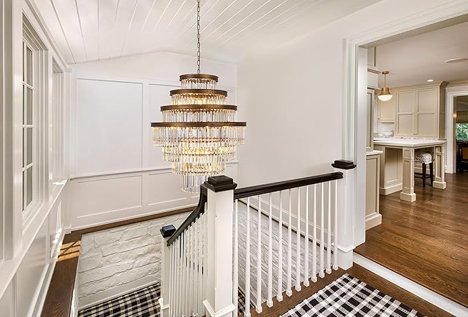 Wellmet Large Crystal Chandelier, Luxury 7-Tier Chandelier, Antique Gold Crystal Pendant Light for Living Room, Dining Room, Porch, Entryway, Hallway, Restaurant, 31''W