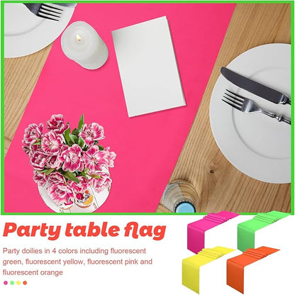 Newwiee 4 Pcs Neon Party Table Runner 12 x 108 Inch Disco Colorful Supplies for Fluorescent Neon Banquets Birthday Party Favors Decorations