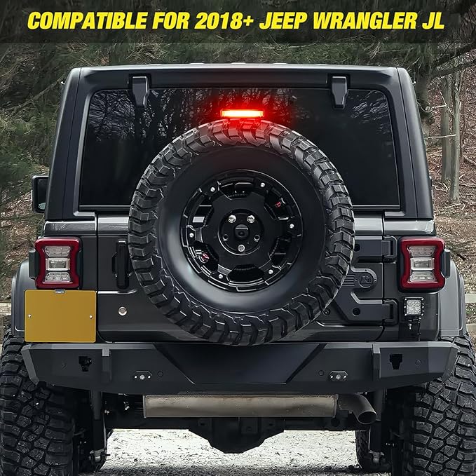 Nilight Third Brake Light Tail High Mount Stop Lights Replacement for 2018-2026 Wrangler JL Accessories LED lamp with Smoked Lens Black Housing