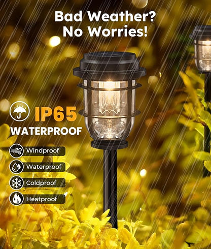 Vuees Bright Solar Pathway Lights Outdoor, 6 Pack Waterproof IP65, Auto On/Off Solar Powered Garden Lights for Yard Lawn Walkway Landscape Pool Outside - 3-in-1 Hanging, Tabletop & Stake Lighting